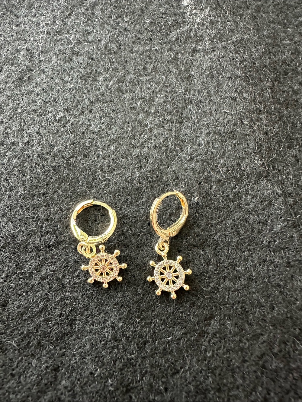 Gold Wheel Charm Huggie Earrings